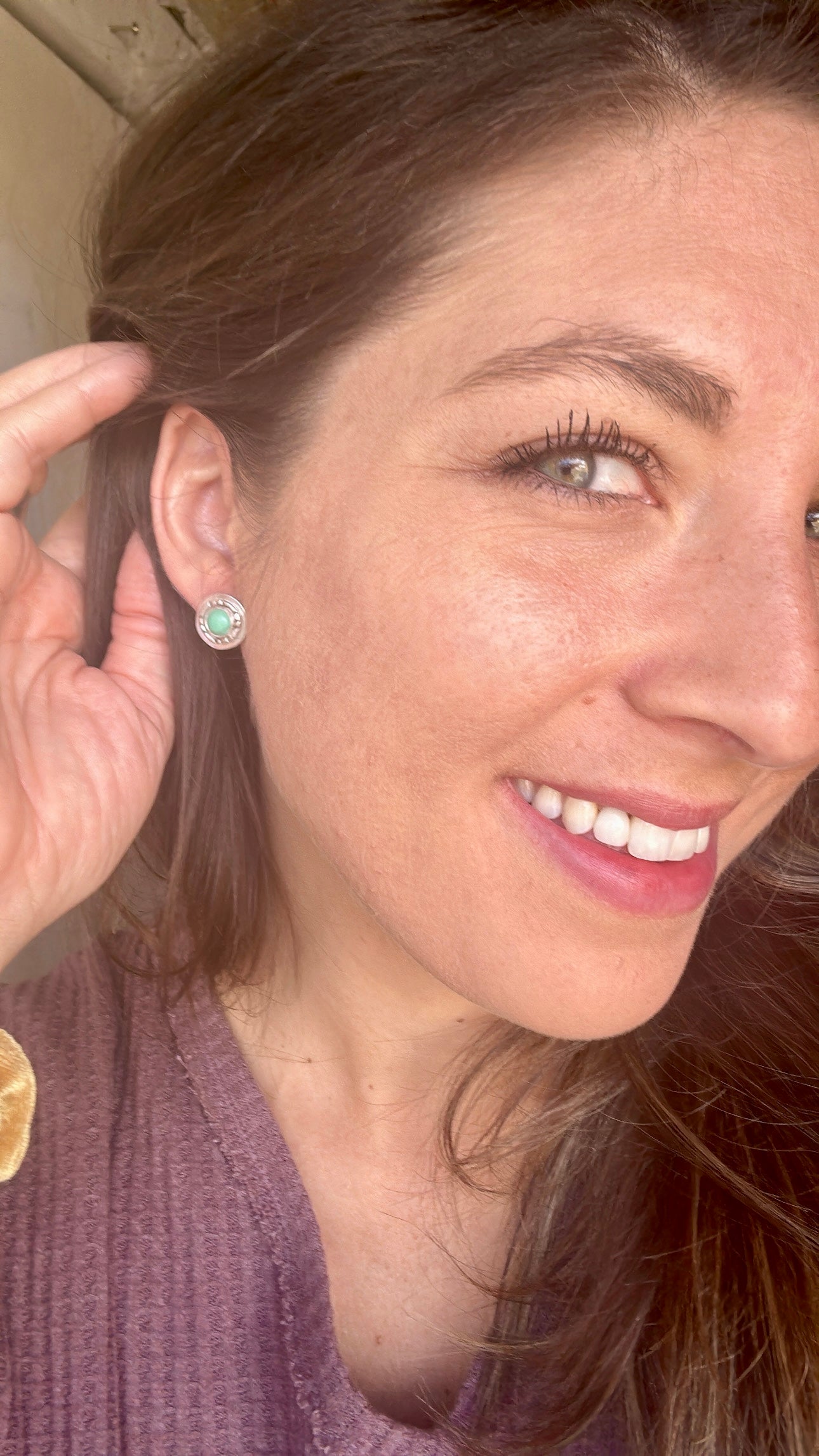 Turquoise Stud Earring Pair - Double Layer Southwest Design