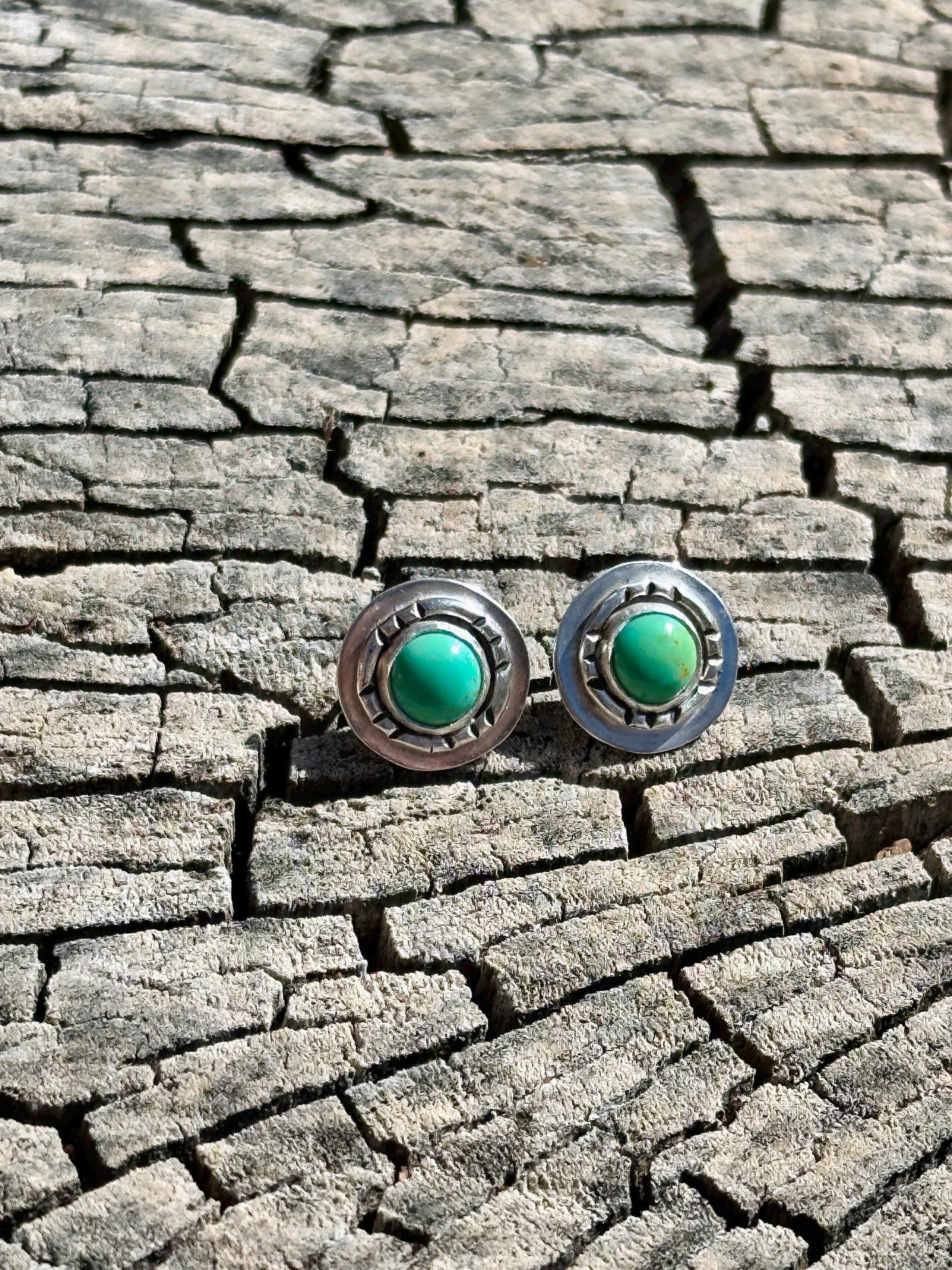 Turquoise Stud Earring Pair - Double Layer Southwest Design