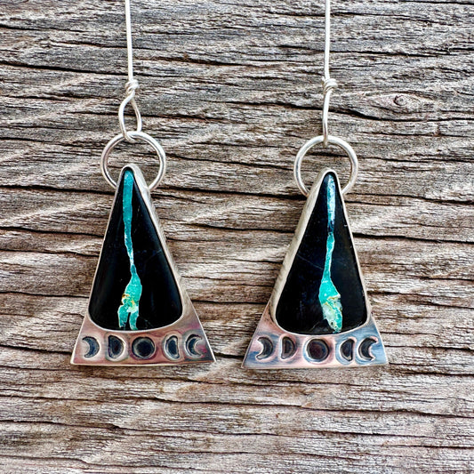 Black Buffalo Turquoise Phases of The Moon Earrings