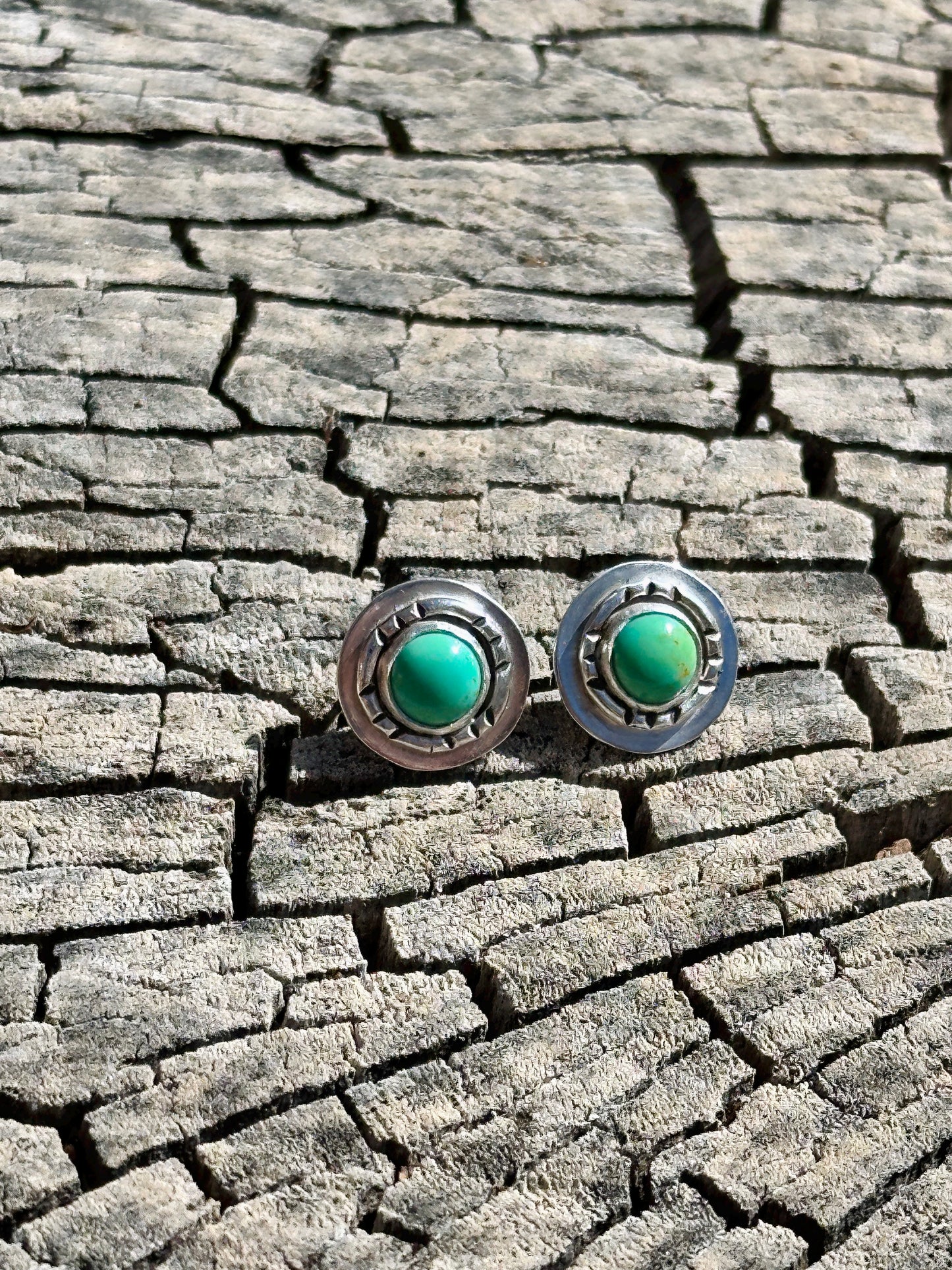 Turquoise Stud Earring Pair -  Double Layer Southwest Design