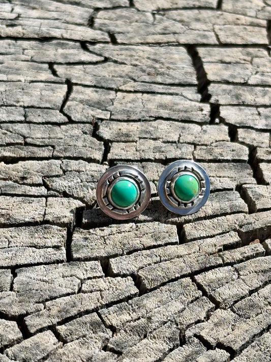 Turquoise Stud Earring Pair -  Double Layer Southwest Design